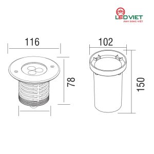 Kích thước đèn Led âm đất ELV VIG2104 9W