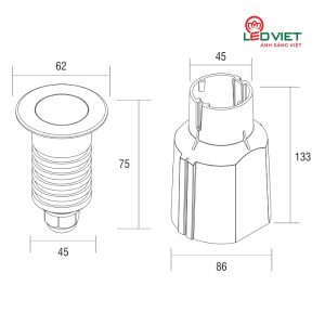 Kích thước đèn Led âm nước ELV VUL2103 5W