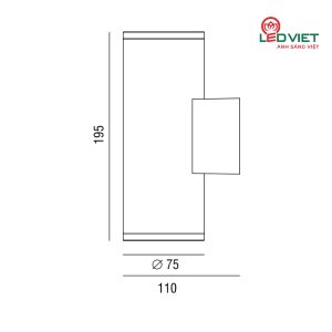 Kích thước đèn Led gắn tường ELV VWL04-20S75 7W