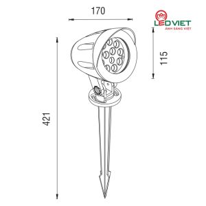 Kích thước đèn Led sân vườn ELV VGS2301 12W chân cắm