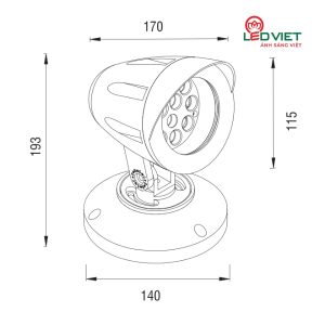 Kích thước đèn Led sân vườn ELV VGS2301 12W đế ngồi