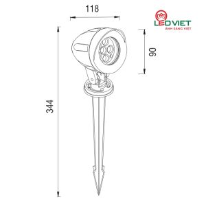 Kích thước đèn Led sân vườn ELV VGS2301 6W chân cắm