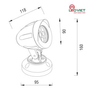 Kích thước đèn Led sân vườn ELV VGS2301 6W đế ngồi