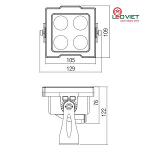 Kích thước đèn Led sân vườn ELV VL-SGS2001A 10W